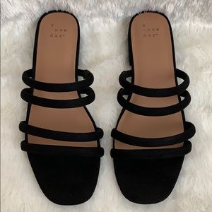 A NEW DAY Black Suede Slides